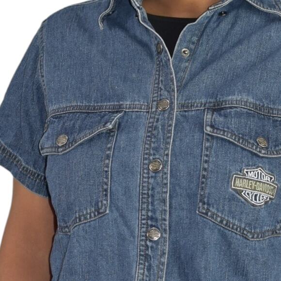 Vintage Harley Davidson Denim Shirt Blue Logo Patch Motorcycles Bike Size Medium - Picture 4 of 15